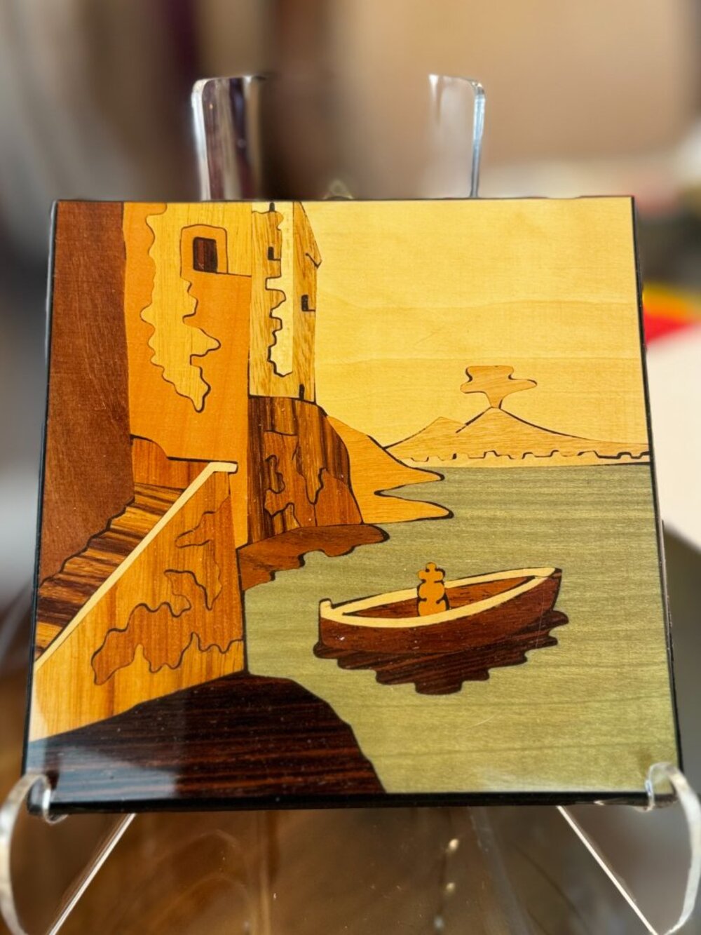 Notturno Intarsio Marquetry Inlaid Wood Plaque Art Sorrento Sea Coast Italy 5x7
